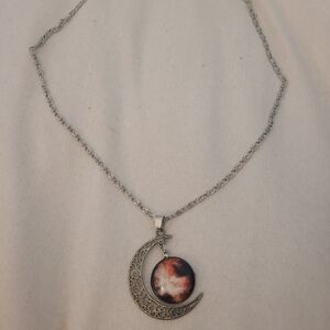 Silver Crescent Moon Pendant Necklace